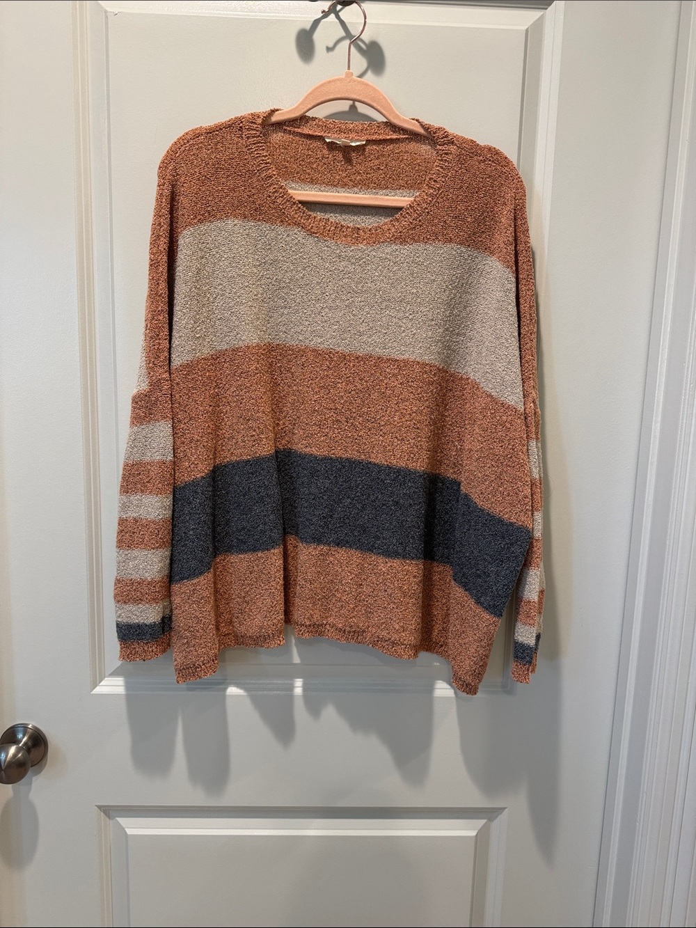 easel Striped Scoop Neck Sweater in Rust, Cream & Charcoal